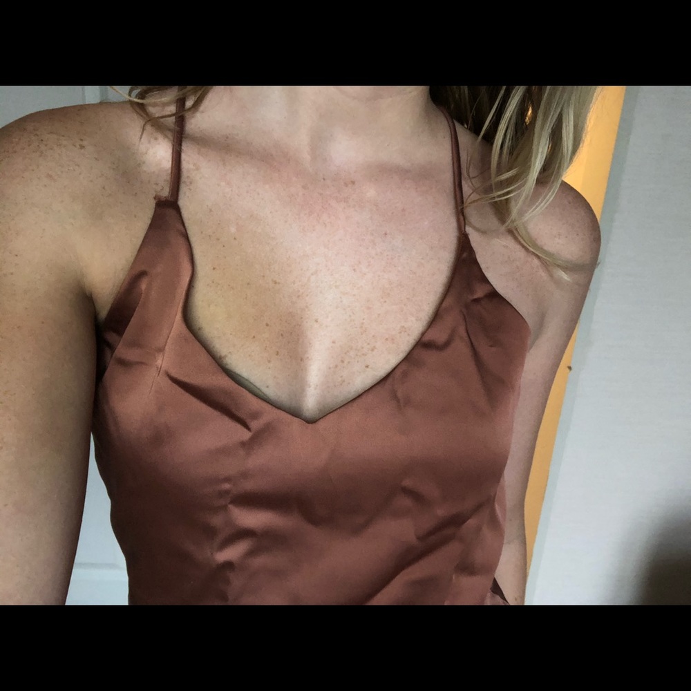 Eloise Brown Satin Midi Slip Dress